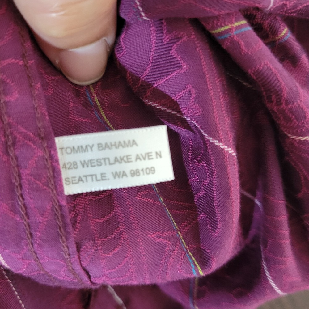 Tommy Bahama Shirt Mens XL Burgundy Paisley Floral Texture Button Up Long Sleeve - Picture 11 of 13